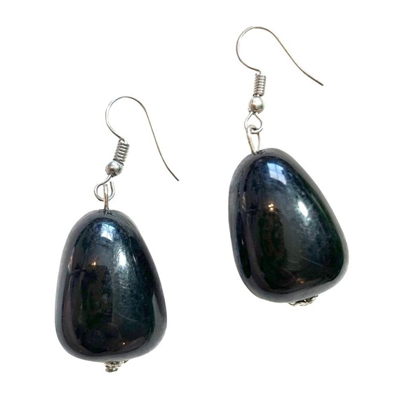 Boutique Black Large Bead Silver Tone Fishhook Wardrobe Staple Statement Earring - Picture 8 of 12